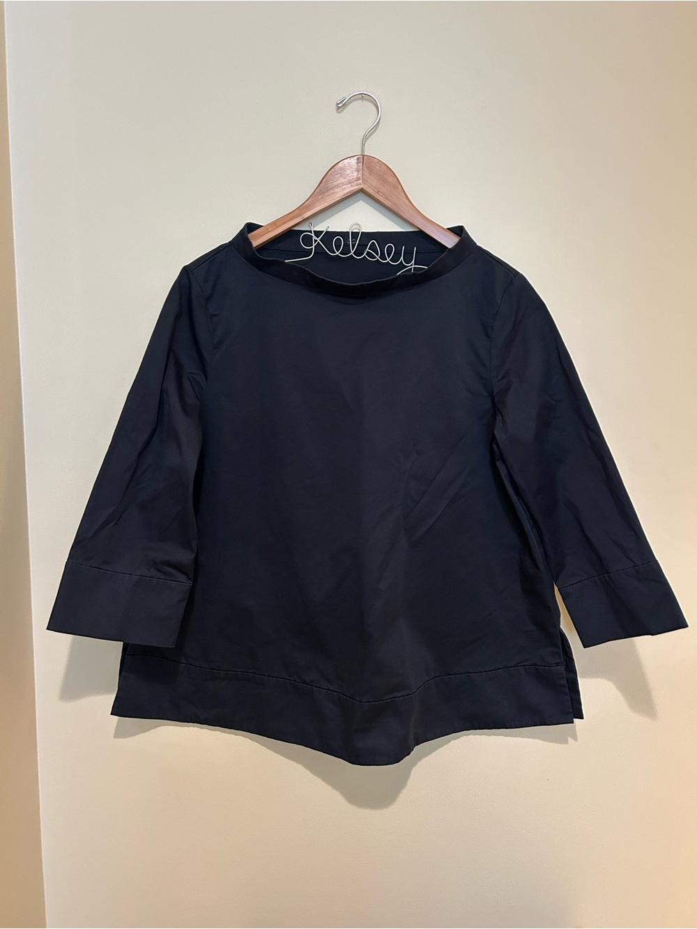 COS Black Boat Collar 3/4 Sleeve Cotton & Spandex Blend Shirt, Size 6-8 M
